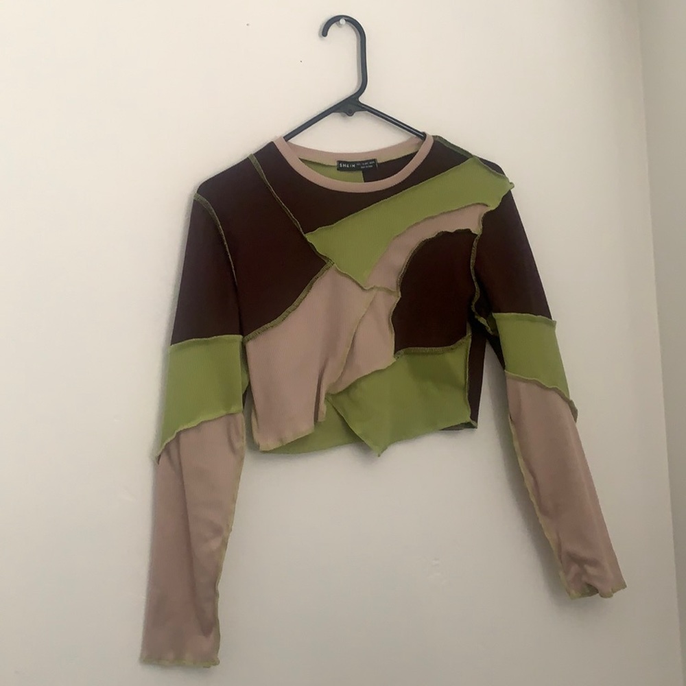 green brown and cream crop top from shein size L